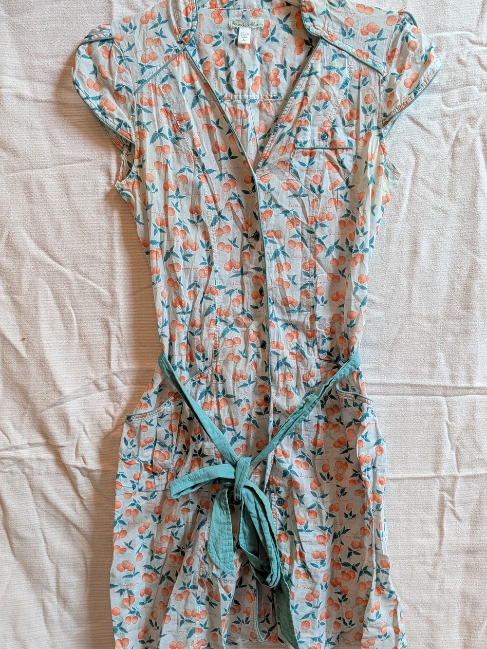 Kimchi Blue Peach Print Button-Front Dress with Peach 🍑 And Teal Leaves Print